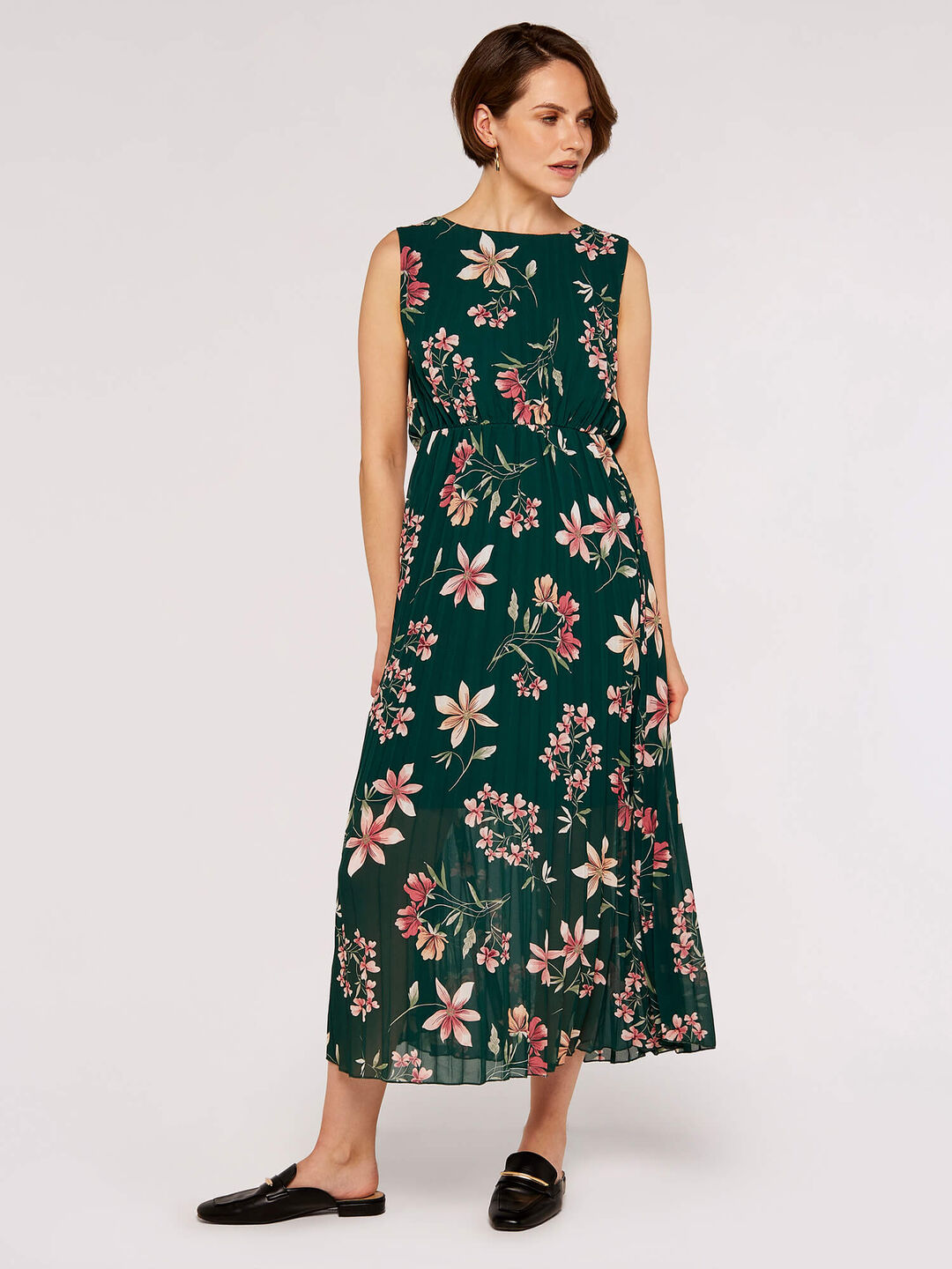 Botanical Pleated Midi Dress