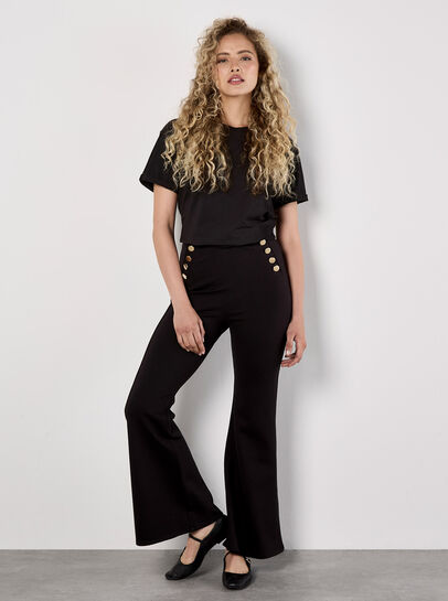 Button Detail Stretch Flare Trousers