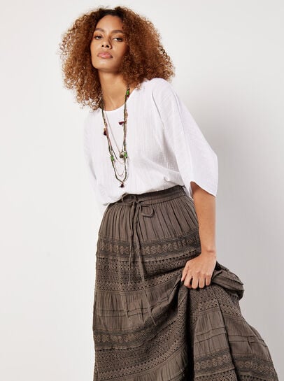 Cotton Crochet Lace Tiered Maxi Skirt