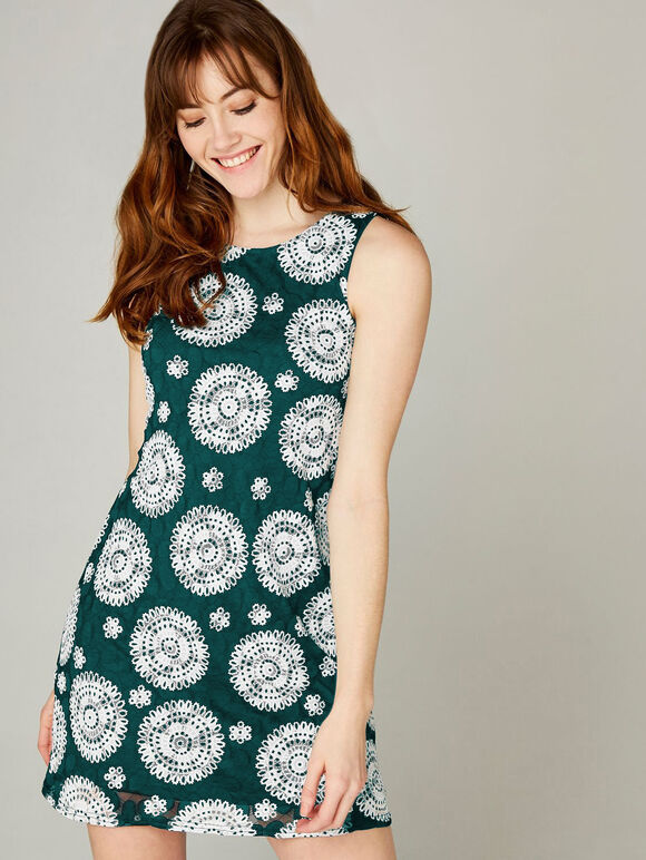 Kaleidoscope Rubber Stamp Shift Dress, Green, large