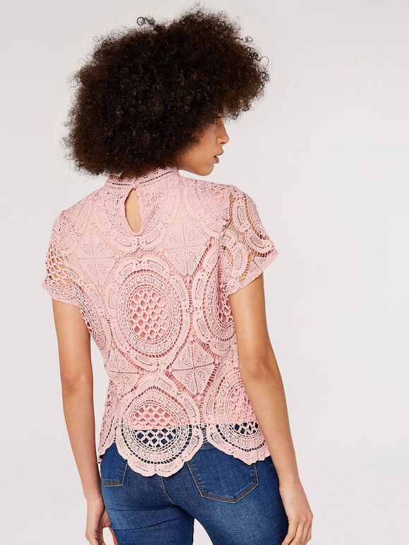 High Neck Lace Top, Pink, large