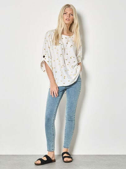 Gold Foil Fan Print Oversized Top