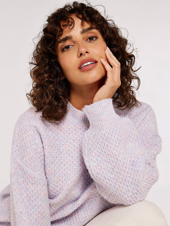 Waffle Chunky Jumper, Lilac, large