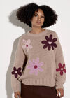 Embroidered Flower Jumper, Mocha, large
