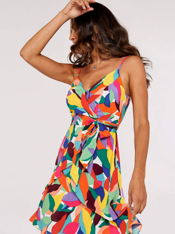 Colour Block Leaf Mini Dress, Red, large