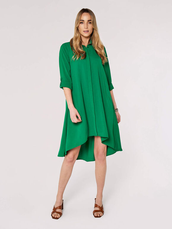 High-Low Hem Shirt Mini Dress, Green, large