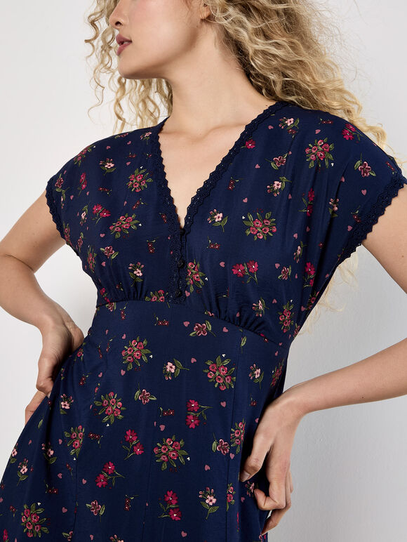 Floral Heart Midi Dress, Navy, large