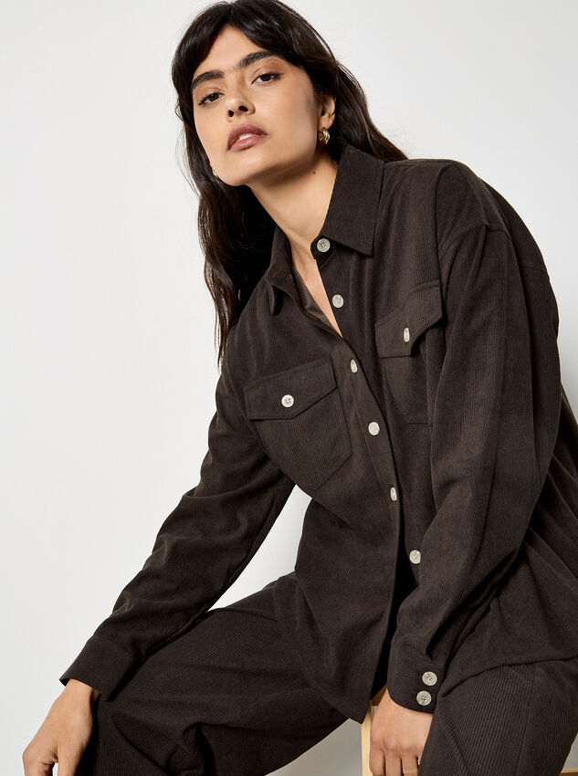 Oversized Cord Shirt, Brown, large