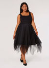 Jupe Tutu Midi Curve en Tulle, Noir, large