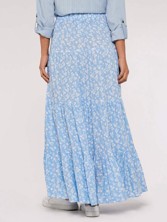 Maxi à plusieurs niveaux en crêpe florale, bleu, grand