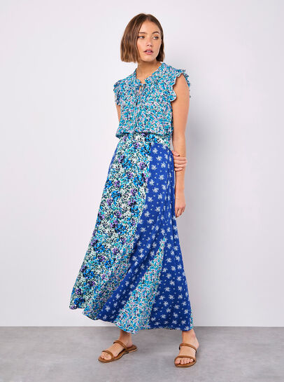 Floral Patchwork Print Midi Skirt