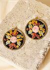 Hand Embroidered Flower Earrings, Black, large
