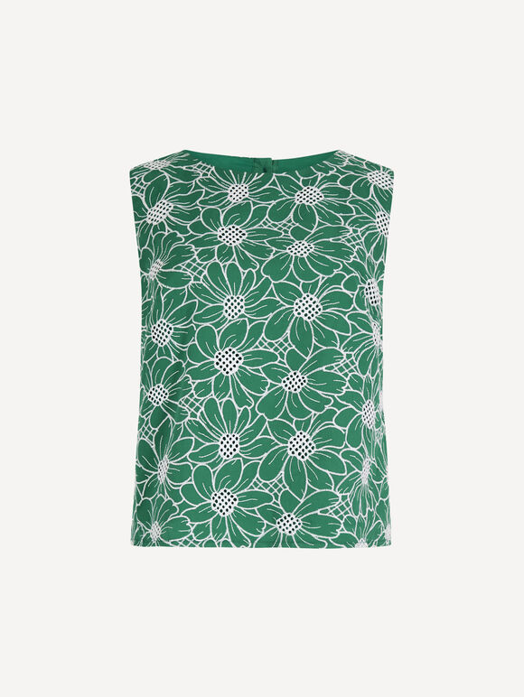 Floral Lace Embroidered Shell Top, Green, large