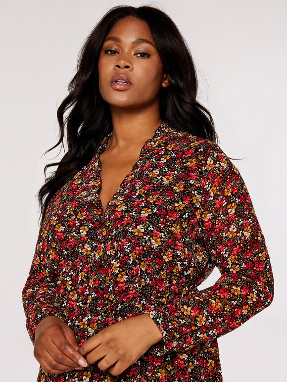 Curve Folk Floral Mini Dress, Orange, large