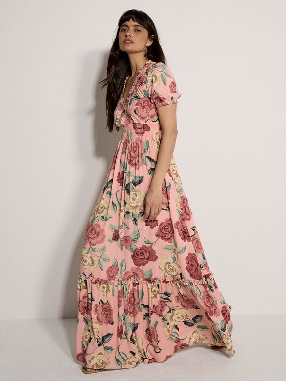 Chloe Floral Wrap Maxi Dress, Pink, large