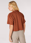 Linen Blend Boxy Shirt, Rust, large