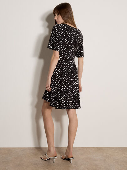 Side Ruche Polkadot Wrap Dress