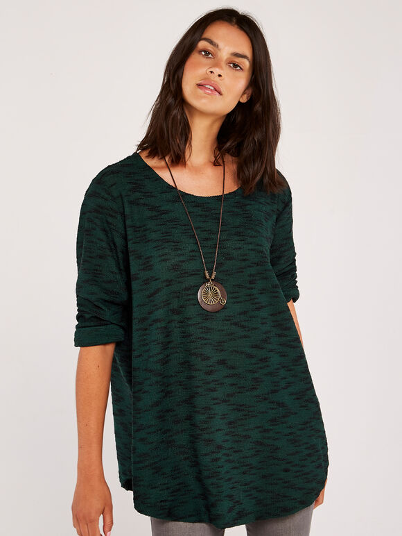Necklace Slub Long Sleeve Top, Green, large