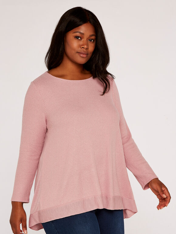 Curve Waffle Knit Top, Pink, large