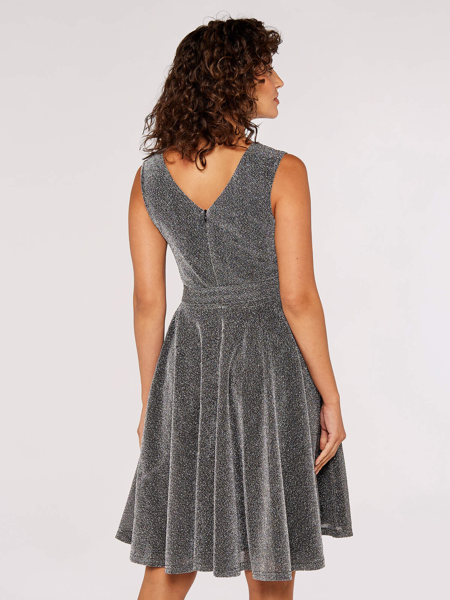 Metallic Pleat Skater Mini Dress Apricot Clothing