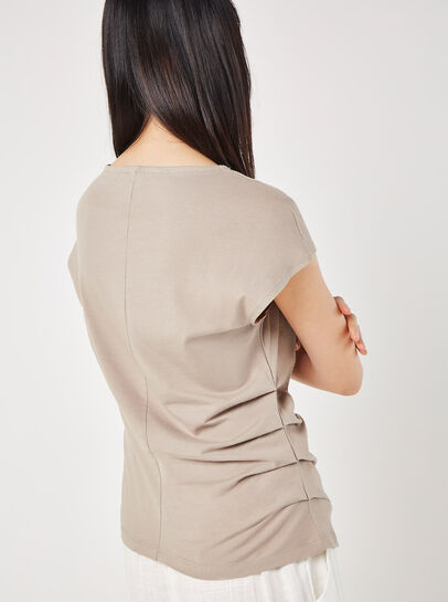 Side Pleat Cotton T-Shirt