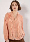 Lightweight Ruffle Blouse, Peach, large
