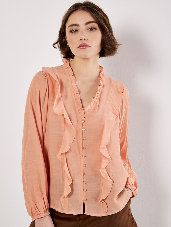 Lightweight Ruffle Blouse, Peach, large