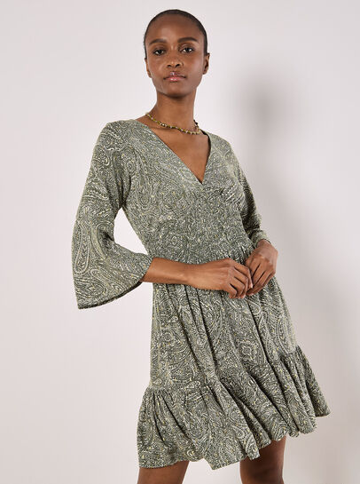 Metallic Dobby Paisley Mini Dress