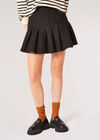 Tweed Box Pleat Mini Skirt, Black, large