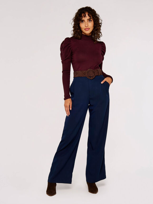 Ruched Shoulder Fitted Jumper, Burgundy, large