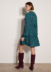 Cherry Print Crepe Mini Dress, Teal, large
