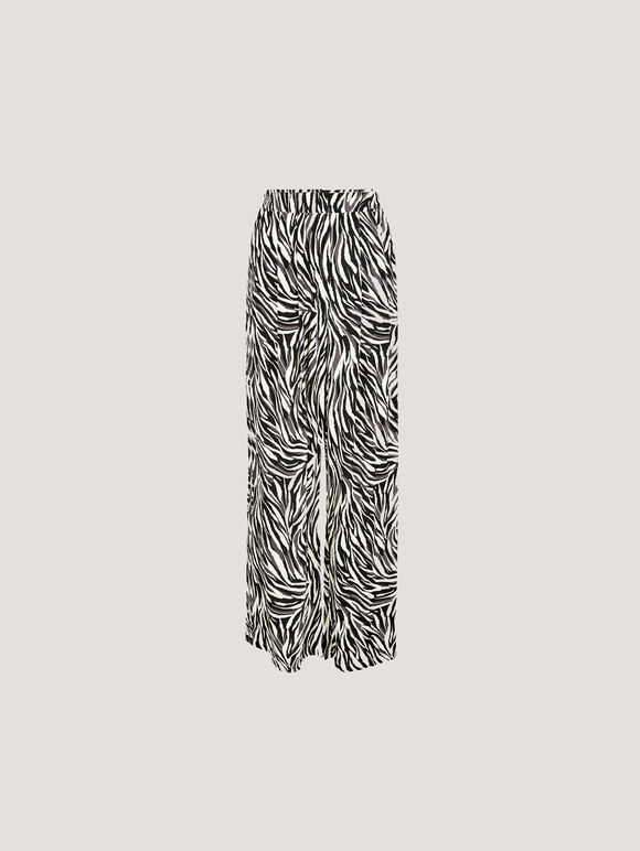 Zebra Print Wide Leg Trousers, Stone, large
