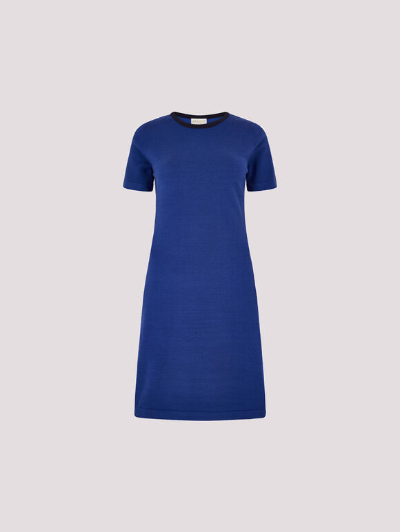 Stripe Panel Knitted Bodycon Mini Dress, Blue, large