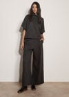 Herringbone Wide-Leg Trousers, Dark Grey/Charcoal, large