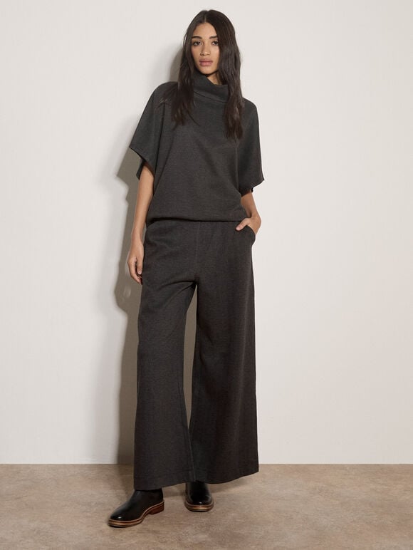 Herringbone Wide-Leg Trousers, Dark Grey/Charcoal, large