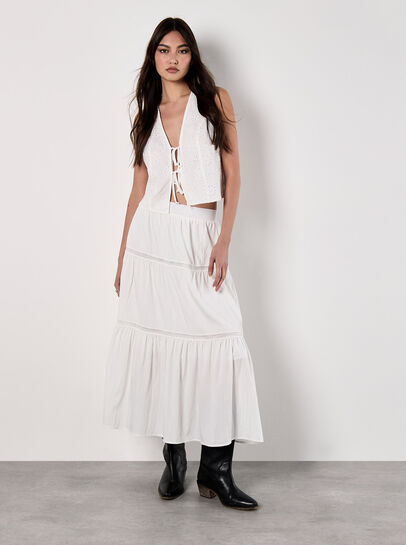 Crochet Lace Tiered Midi Skirt