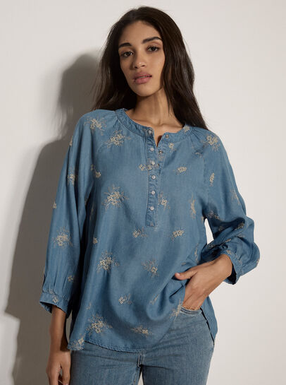 Floral Embroidered Denim Blouse