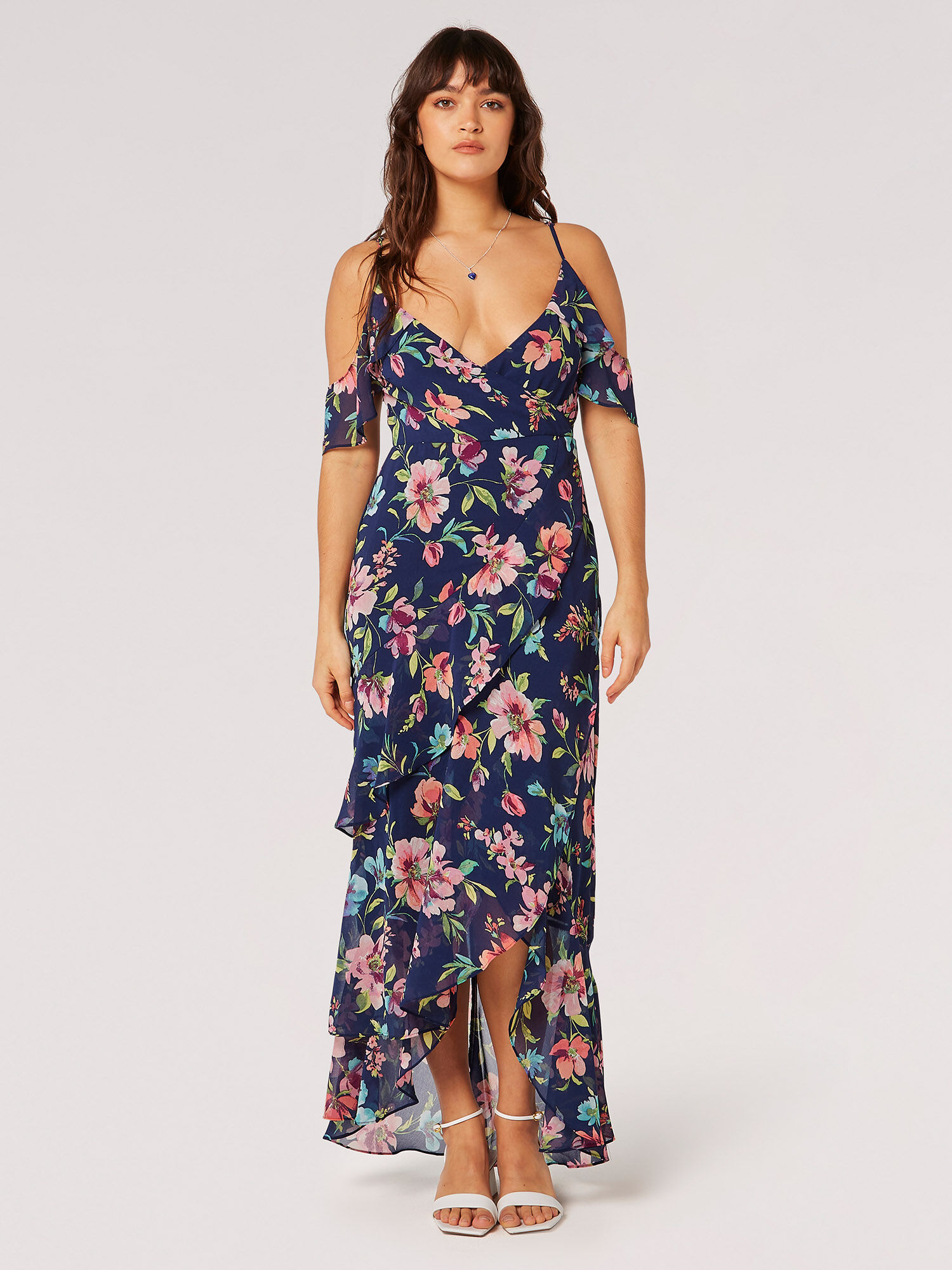 Navy floral chiffon dress online