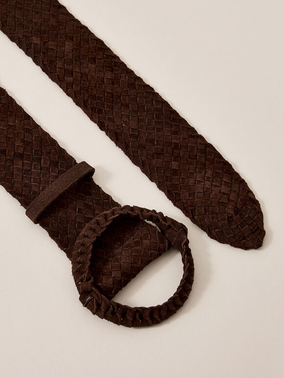 Wide Brown Braided Belt, Brown, large