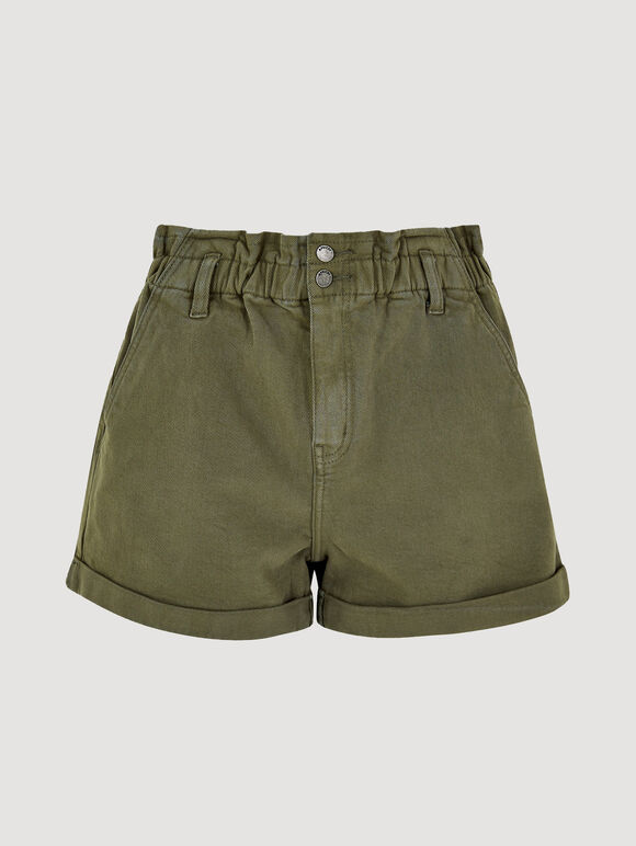 Denim Turn Up Shorts, Khaki, large