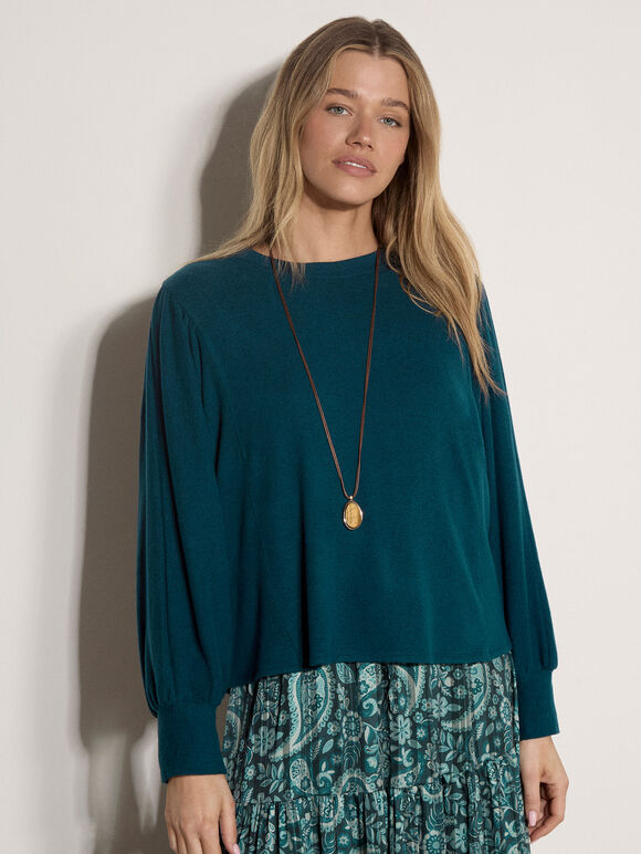 Soft Oversized Batwing Jumper, Teal, large