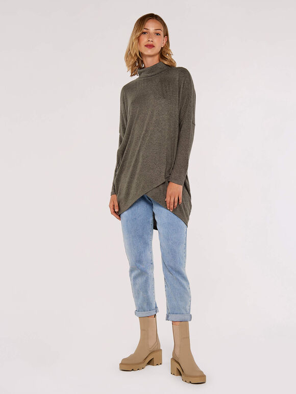 Soft Touch Wrap Tunic Top , Khaki, large