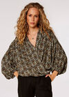 Ikat Tile Print Wrap Top, Khaki, large
