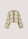 Hand-Knit Crochet Squares Cardigan, Brown, large