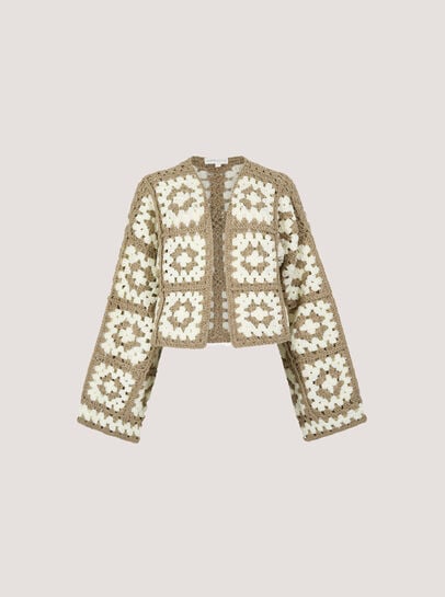 Hand-Knit Crochet Squares Cardigan
