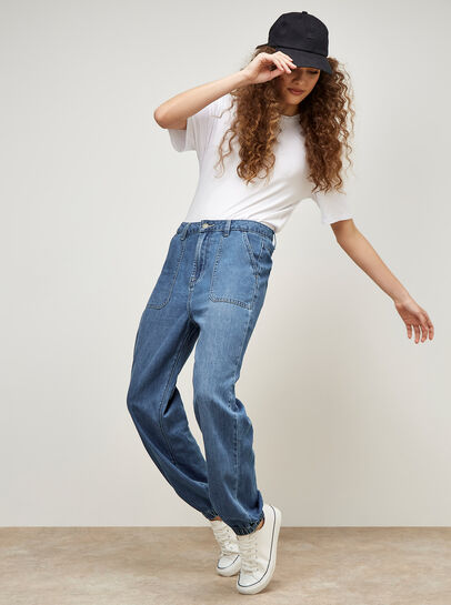 Lia Mid-Wash Denim Joggers