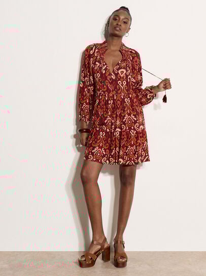 Shimmer Ikat Babydoll Midi Dress