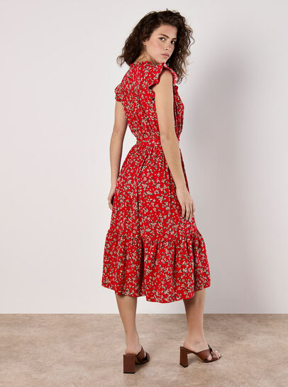 Floral Frill Wrap Midi Dress