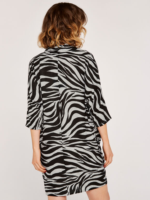 Zebra Cowl Neck Dress, Grey, large