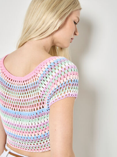 Hand-Crocheted Stripes Crop Top